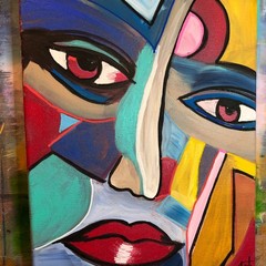 WS original cubist face hand painted 14X11 canvas acrylic modern fine art