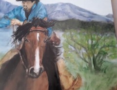 Original Tile Art Western Cowboy Gunslinger Horse Colorado Mountains 12″ × 16″
