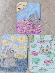 ACEO ATC Gray Cat Series #3 Cat in moon light painting new 3.5″ x 2.5″ myfancy