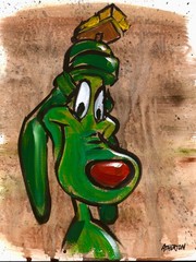 Atherton 9×12 Original Pop Art Dog Martian Character Painting „K-9“ signed