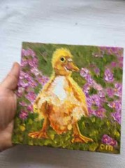 Duckling Painting Duck Original Art Bird Artwork Farm bird Oil Painting