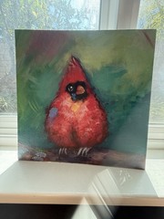Original Watercolor Painting Red Christmas Cardinal Bird Art 25 cm x 25 cm