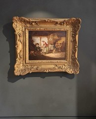 Signed “M. Domicent” Antique Oil on Board Tavern Interior Genre Scene