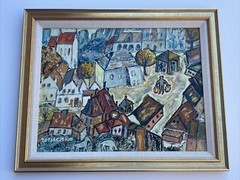 SOFIA CZEKAY PAINTING MID CENTURY TOWN VILLAGE STREET VIEW MID CENTURY MODERNISM