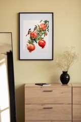 Original 11.7 x 16.5 inches Watercolor Painting „Two Birds in Pomegranate Tree“