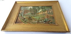 Painting Oil on Cardboard Landscape Wood Frame Signed around 1900 N416