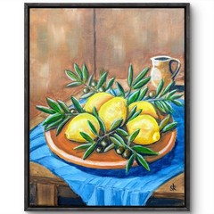 Original Contemporary 11×14 Signed Lemon Olives Acrylic Canvas Table Art