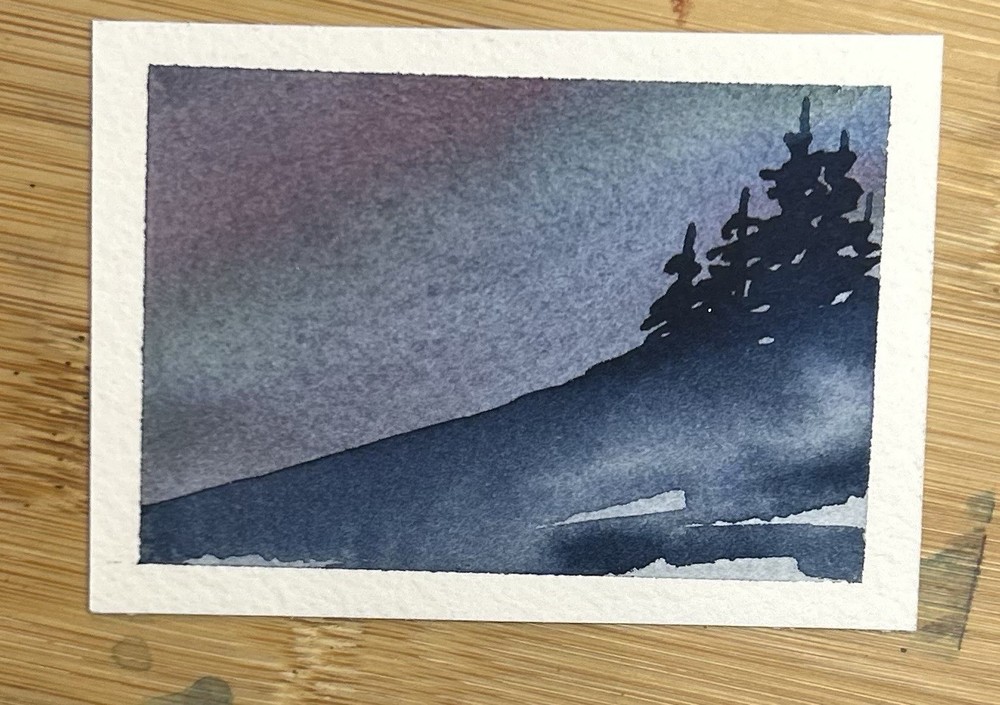 ACEO Moody Blues, Original Watercolor Painting Landscape By Sasha Lehto