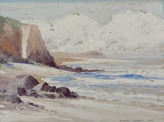 EDWARD LANGLEY PAINTING LANDSCAPE ANTIQUE EARLY CALIFORNIA PAINTING LISTED BEACH