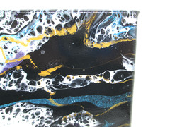 Original Abstract Acrylic Pour Painting 8×10 Black White Gold Glitter Blue