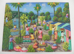Vintage L. Y. Alaby Signed Oil Painting on Canvas Haitian Village Haiti 16 x 12