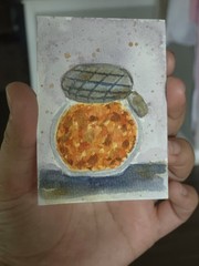 ACEO original Food Art Orange Marmalade Jam Jar Still Life Watercolor 2.5″3.5″