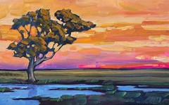 Contemporary Impressionism Warm Landscape Red Sky Oil on Canvas Art Collector