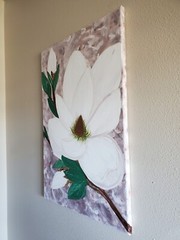 Handmade Painting Acrylic Wood Frame 24x16x0.5in Art Decor Flowers Magnolia