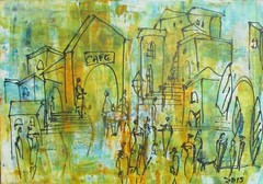 100x70cm oil painting Sonja Zeltner-Müller Mediterranean studio Düsseldorf turquoise
