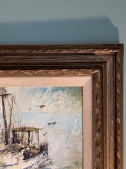 Original Oil On Board W J Edwards Signed Tuna Boat Painting MCM San Diego