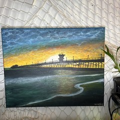 Seal Beach Pier So Cal Acrylic Painting By Wendy Hawkins 20”x16”