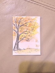 Aceo Art Card Watercolor Autumn Leaves Tree