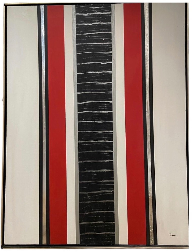 large abstract geometric painting on canvas original framed signed TELLERIA 49″