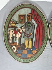 2 Vintage Colonial Style Paint By Number Wood Wall Art Boy Horse, Mother Child