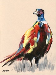 Atherton 9×12 Original Abstract Bird hunting Painting „Tan Pheasant 2“ signed
