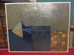 PAUL JEANNIN PEINTURE HUILE SUR CARTON / NATURE MORTE Abstraction Ca 1975