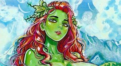 Original Fan Painting A4 Poison Ivy Inspired DC Style Fantasy Pin Up OOAK Art