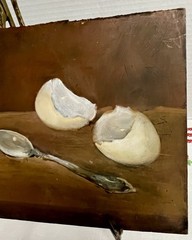 Antique Double Sided Oil Painting on Wood Panel – Dog Portrait & Egg Still Life