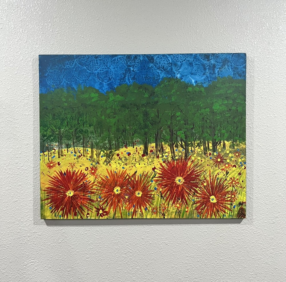 Flowers And Trees Oil Painting On Canvas Landscape Impressionism 24×30”