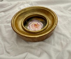 Romantic Pink Rose Miniature Oil Painting in Vintage Gold Frame – Flower Art
