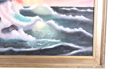 Vintage Colorful Seascape Oil Painting Signed Gest Ornate Frame
