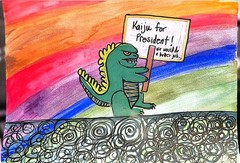 Kaiju For President Original Expressionism Multimedia Abstract 9×12 Paper