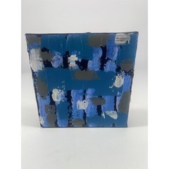 Hand-Painted Acrylic Canvas Abstract Blue Gray 7.5x8x1.5 Modern Artwork Art