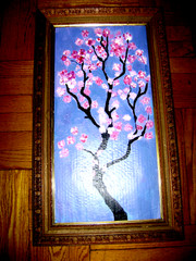 SAKURA BRANCH Painting Acrylic Wood Art Framed 28 in x 16 1/2 in USA