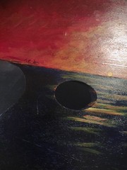 Vintage Painted Ocean Sunset On Wooden Palette Signed & w/Inscription On Back