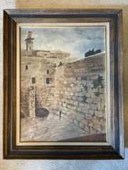Antique Original Landscape Oil Painting, Signed, Framed, Wailing Wall