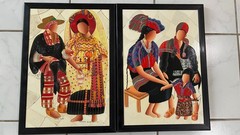 Pair of Vintage Guatemalan Folk Art Painting Pair Mayan Figures Boho Decor