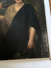 Large Antique Portrait 19th Century Master Woman Apples Glowing Landscape 46″
