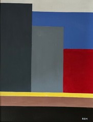 Vintage Geometric Shapes Acrylic Painting Art Wall Hanging Signed REM Menges