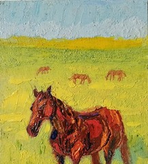 Horse Impasto Painting Original Art Impression Oil Painting 8.1 x 5.1 in