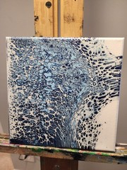 Blu Bubbles by Em Artist Original Acrylic Painting On Canvas Signed 8×8