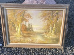 Stunning Alfred Withers C. (1856-1932) Autumn Scenic Landscape Oil Canvas 44×32