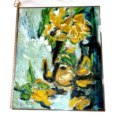 70s Abstract original oil PAINTING by Giottonini mid century modern floral