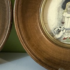 Marianna Marian Foster Curtis Mini Paintings Girl Boy Framed Art Round Wood 5”