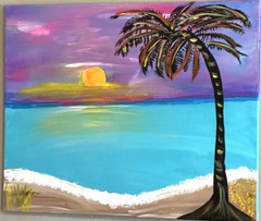 Caribbean Beach Sunset Acrylic Painting On Canvas Handmade Original Art – 30×24″
