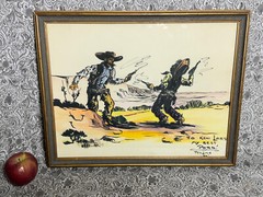 1942 Watercolor Painting Cowboy Western Rare Artist Signed OOAK Art MCM