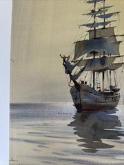 Rex Brandt Painting Nautical Boat Ship Sea Seascape Listed Famous Vintage Coast