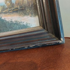 Vintage Signed R Weil Oil Painting Landscape Countryside Framed 13×15 Wood Frame