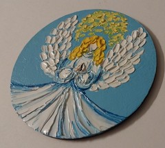 Praying Angel Art Mini Round Canvas 4×4 inch Impasto oil painting Original Art