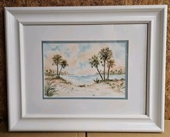 Serene Watercolor Painting Tropical Beach Caribbean Bay Signed Caroline Whitmore
